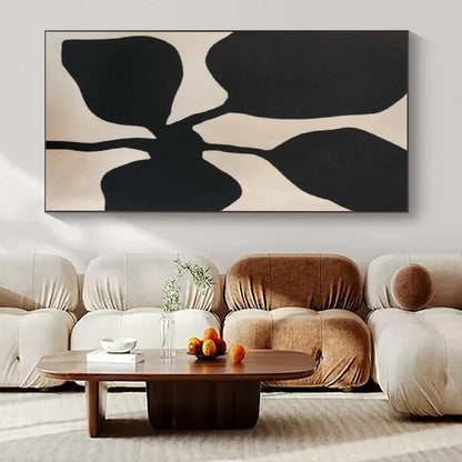“Black - Beige Leaf Silhouette” – Abstract Leaf Silhouette Art CT0993