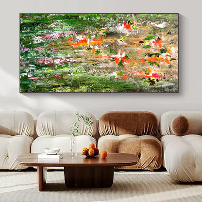 Floral Chaos on Green - Abstract Floral Oil Painting CT1236