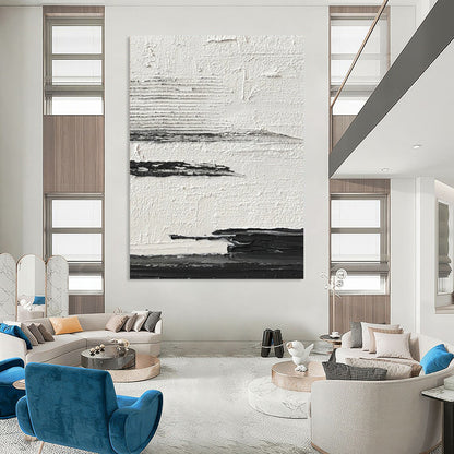 “Black, White, Gray Textured Layers ‘Minimalist Mood’” - Impasto Abstract Painting On Canvas DTP369