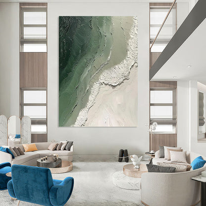 “Textured Green & White Abstract” - Abstract Painting On Canvas CT2353