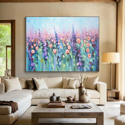 Pastel Flower Field - Impressionist Floral Painting On Canvas DLZ229