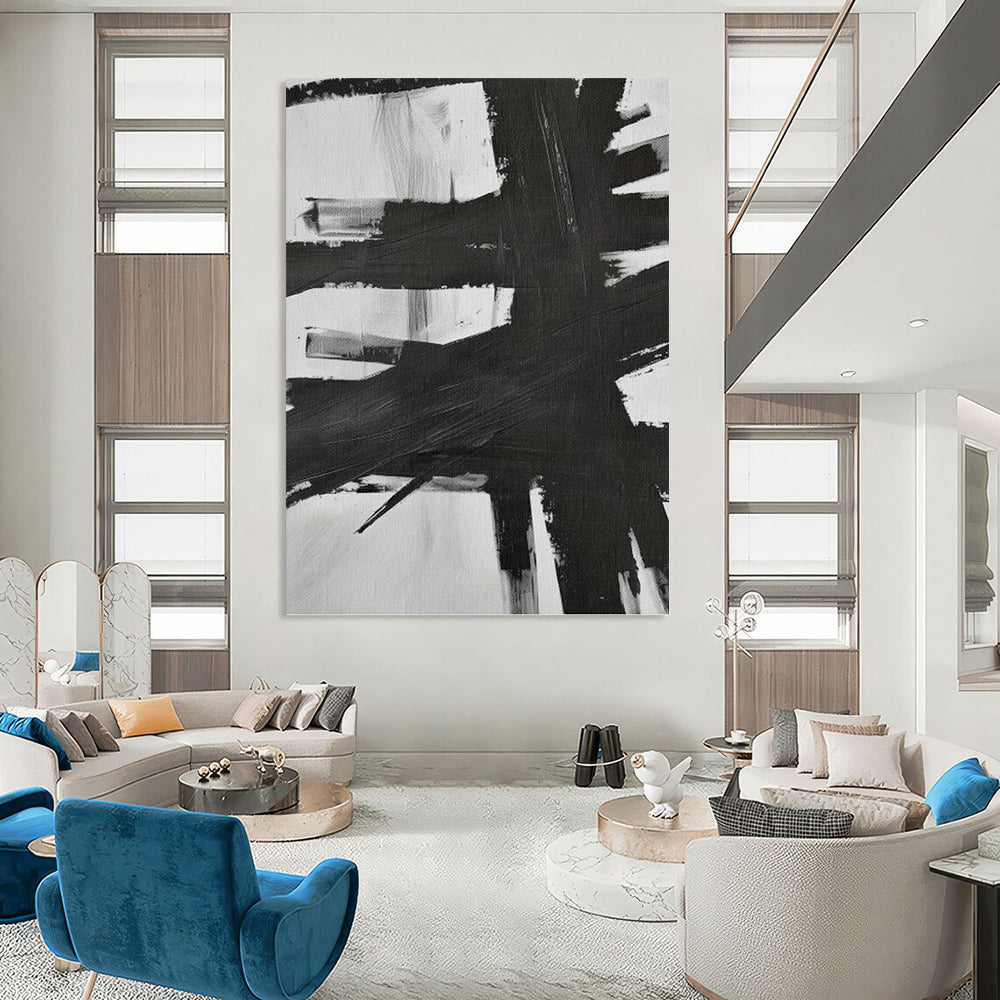 Black & White Bold Strokes - Dynamic Clash Painting On Canvas DKH1154