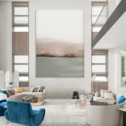 “Simple Horizon Calm” – Minimalist Watercolor Landscape with Beige, Gray, and Green Hues CT2062