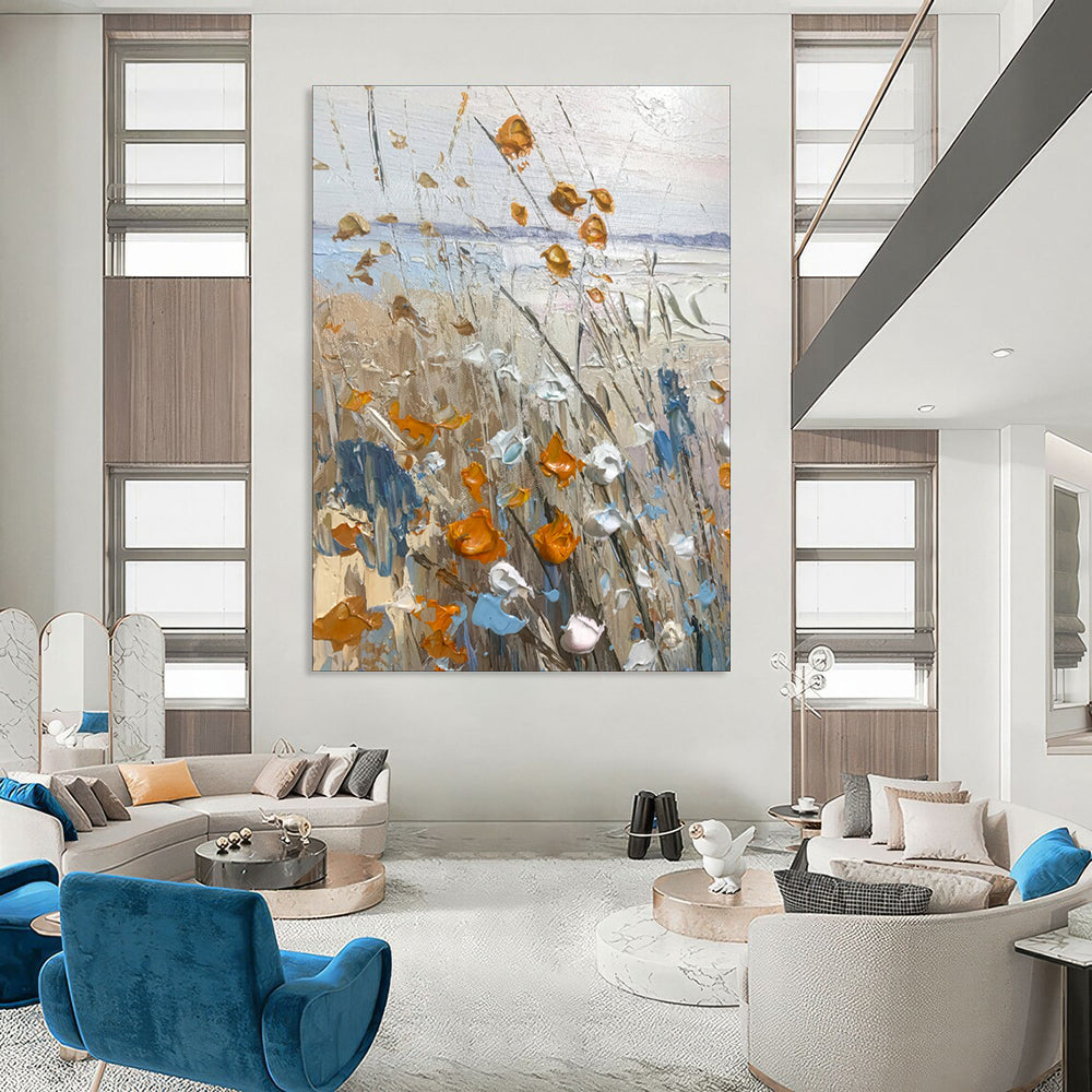 Textured Wildflowers, Coastal Background - "Seaside Blooms" - Impasto Landscape Painting CT1839