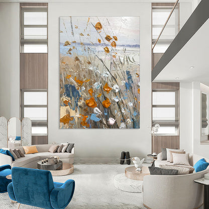 Textured Wildflowers, Coastal Background - "Seaside Blooms" - Impasto Landscape Painting CT1839