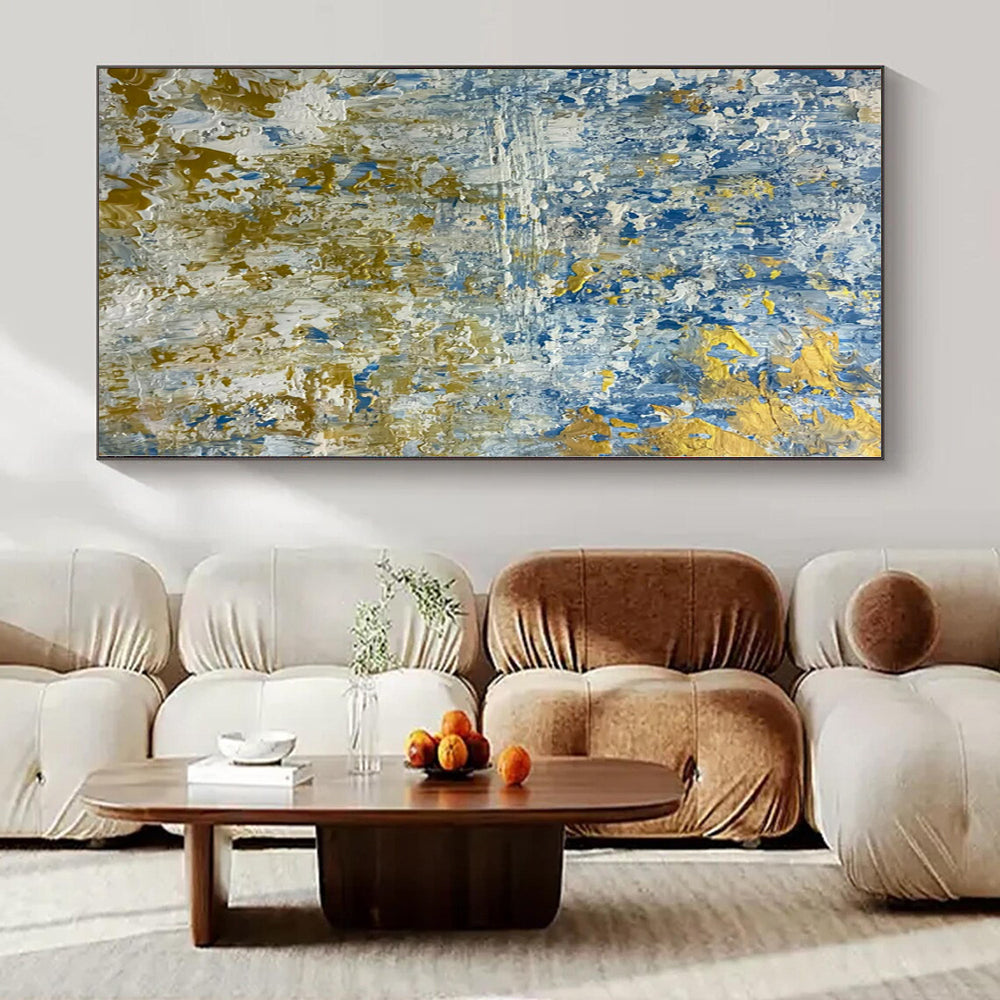 Blue and Gold Textured Waves - Abstract Impasto Painting CT1224