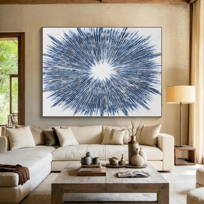 Radiating Blue Lines Star - like Painting On Canvas DKH212