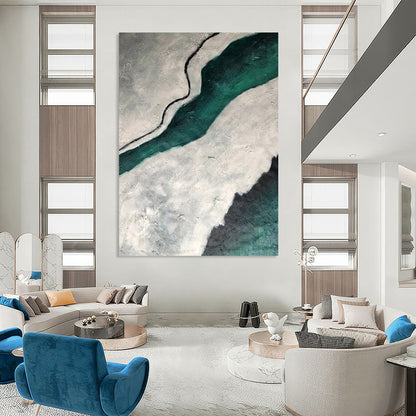 “Gray, Teal, Black Textured River ‘Ethereal Flow’” - Impasto Abstract Painting On Canvas DTP403