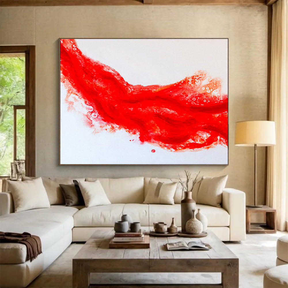 “Vibrant Red Abstract Flow” Abstract Watercolor Painting On Canvas DKH568