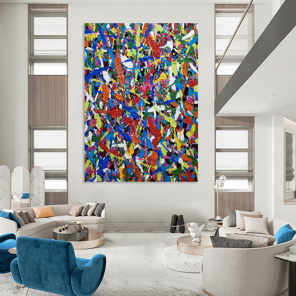 “Color Explosion” - Vibrant Multicolor Abstract Drip Painting On Canvas DKH1566