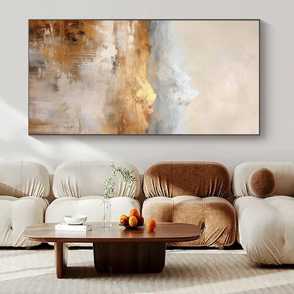 Golden Desert and Snowy Peaks - Abstract Landscape Oil CT1219
