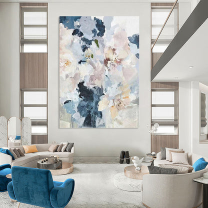 “Pastel Floral Dream” - Pink, Blue & White Flower - Themed Painting On Canvas DKH0929