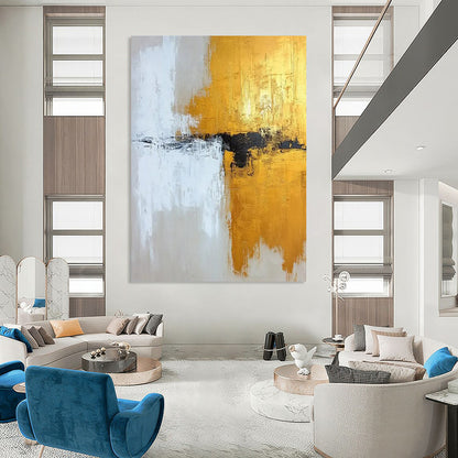 “Gold, Black & White Abstract” - Abstract Painting CT2371