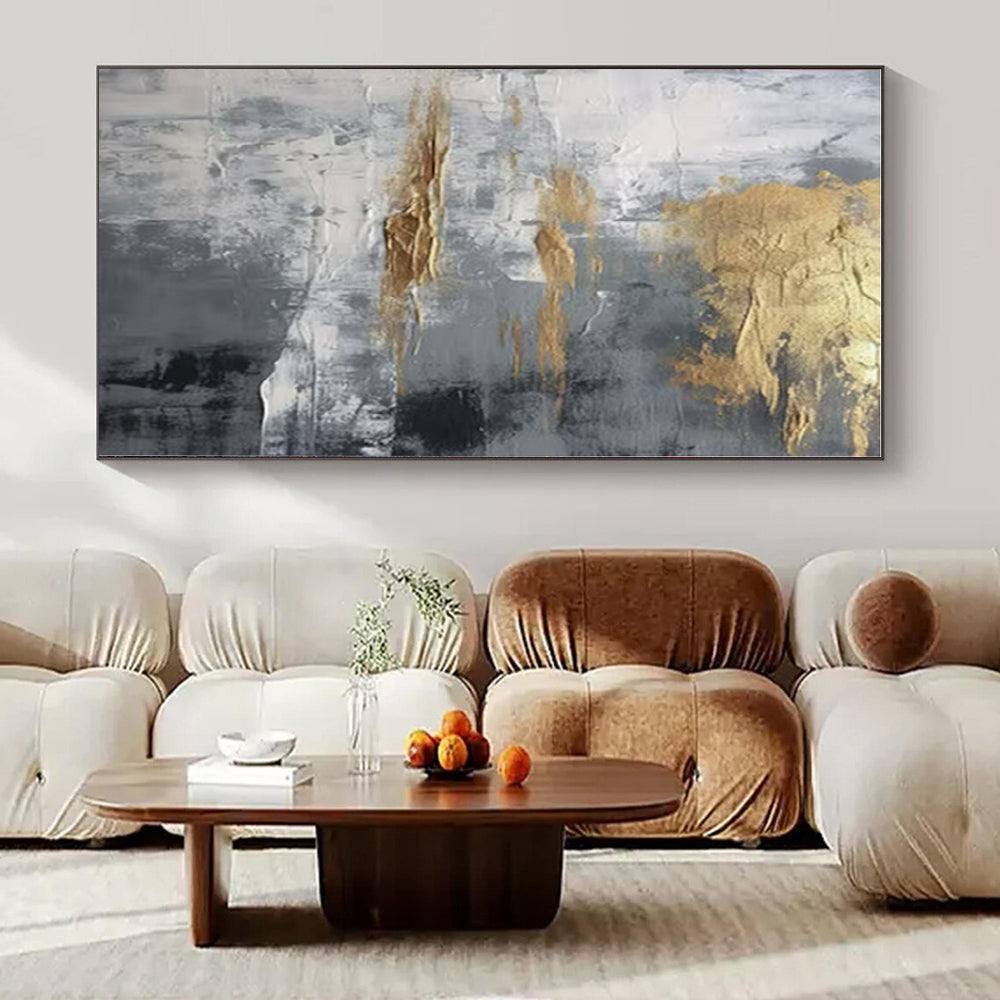 Grey - Gold Textured Abstraction - Abstract Impasto Oil CT1260