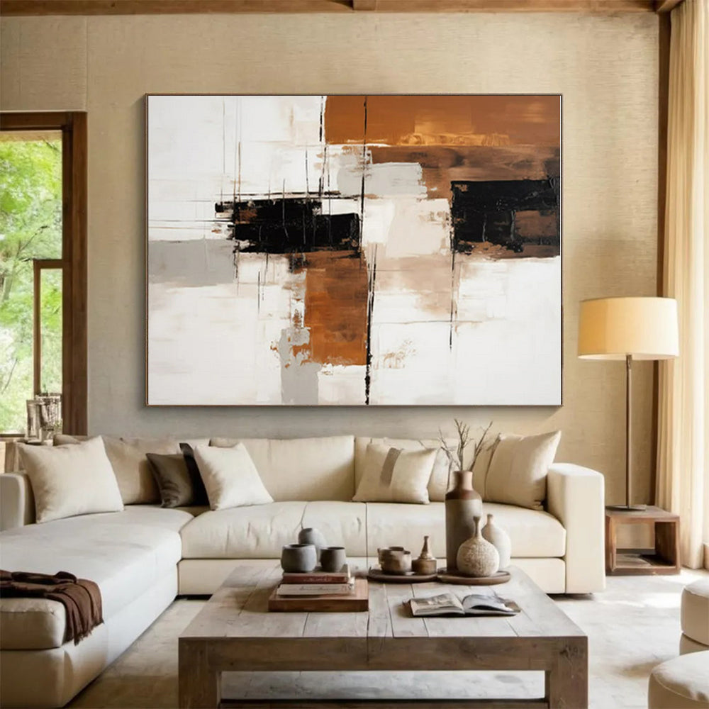 “White - Black - Brown Abstract Blocks” ，Abstract Acrylic Painting CT0836