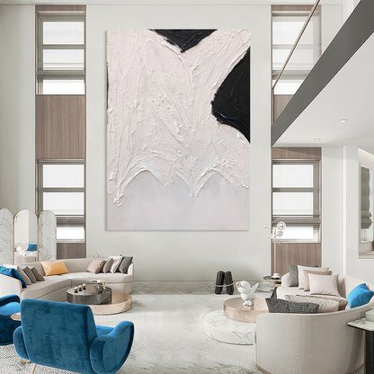 “Black, White Textured Shapes ‘Abstract Wings’” - Impasto Abstract Painting On Canvas DTP405