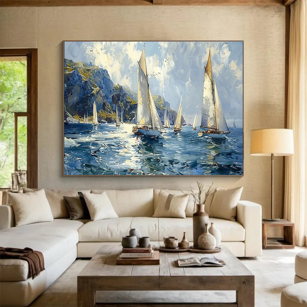 Sailing Boats On A Breezy Sea Painting On Canvas DKH669