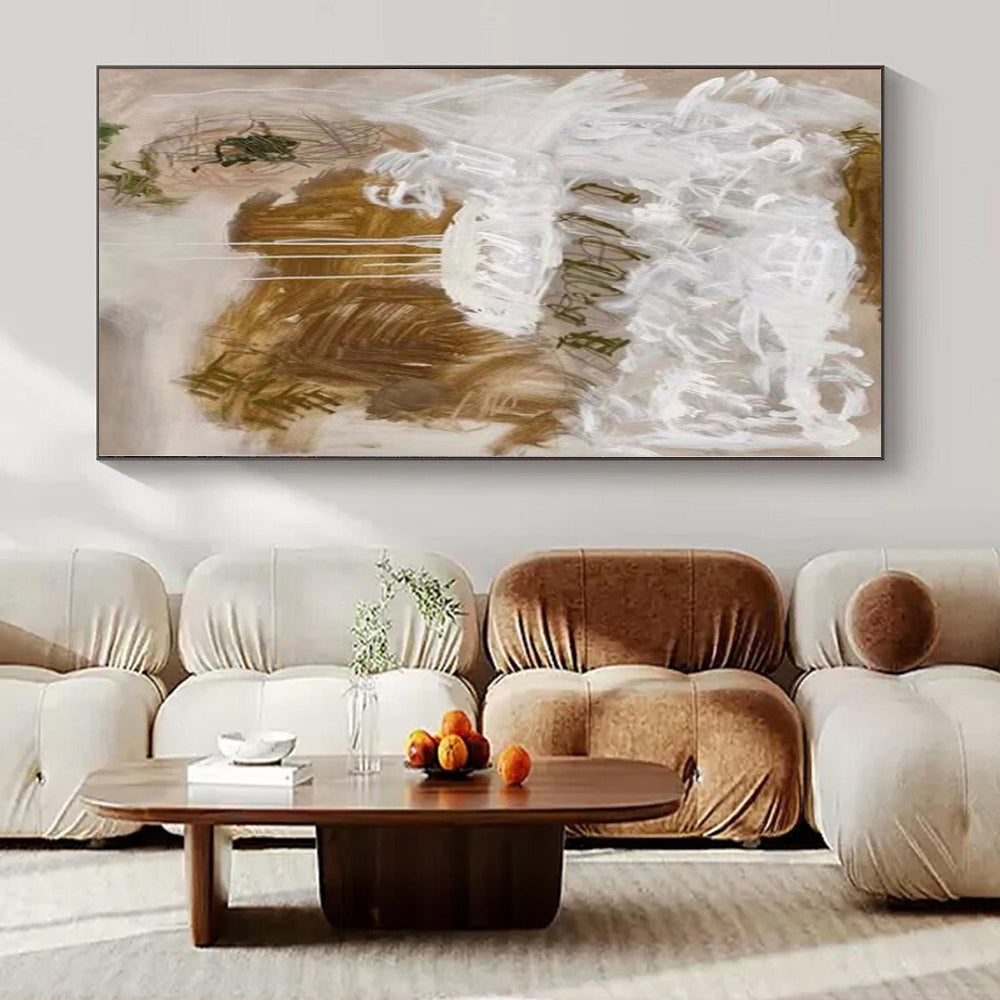 “Expressive Beige - White Abstract” – Abstract Expressionist Painting CT1085