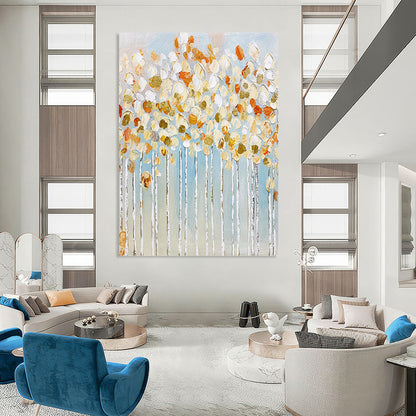 Textured Trees in Gold, White, and Blue - Landscape Painting On Canvas DKH1441