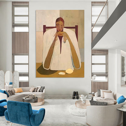 “Seated Figure in White Robe” - Modernist Portrait Painting CT1936