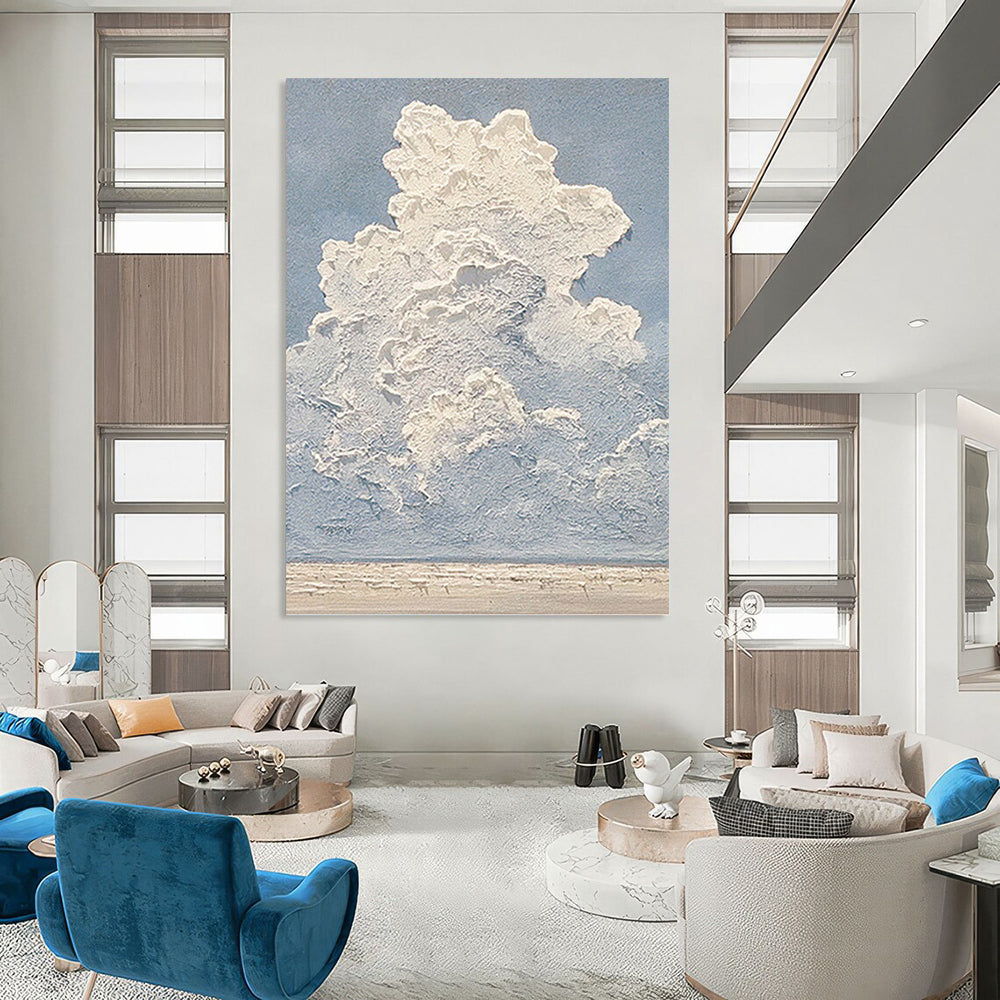 White Clouds on Blue - Textured Sky Painting On Canvas DKH1142