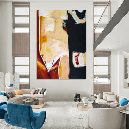 “Warm Tones & Black Abstract Forms” - Expressive Abstract Painting On Canvas DKH1090