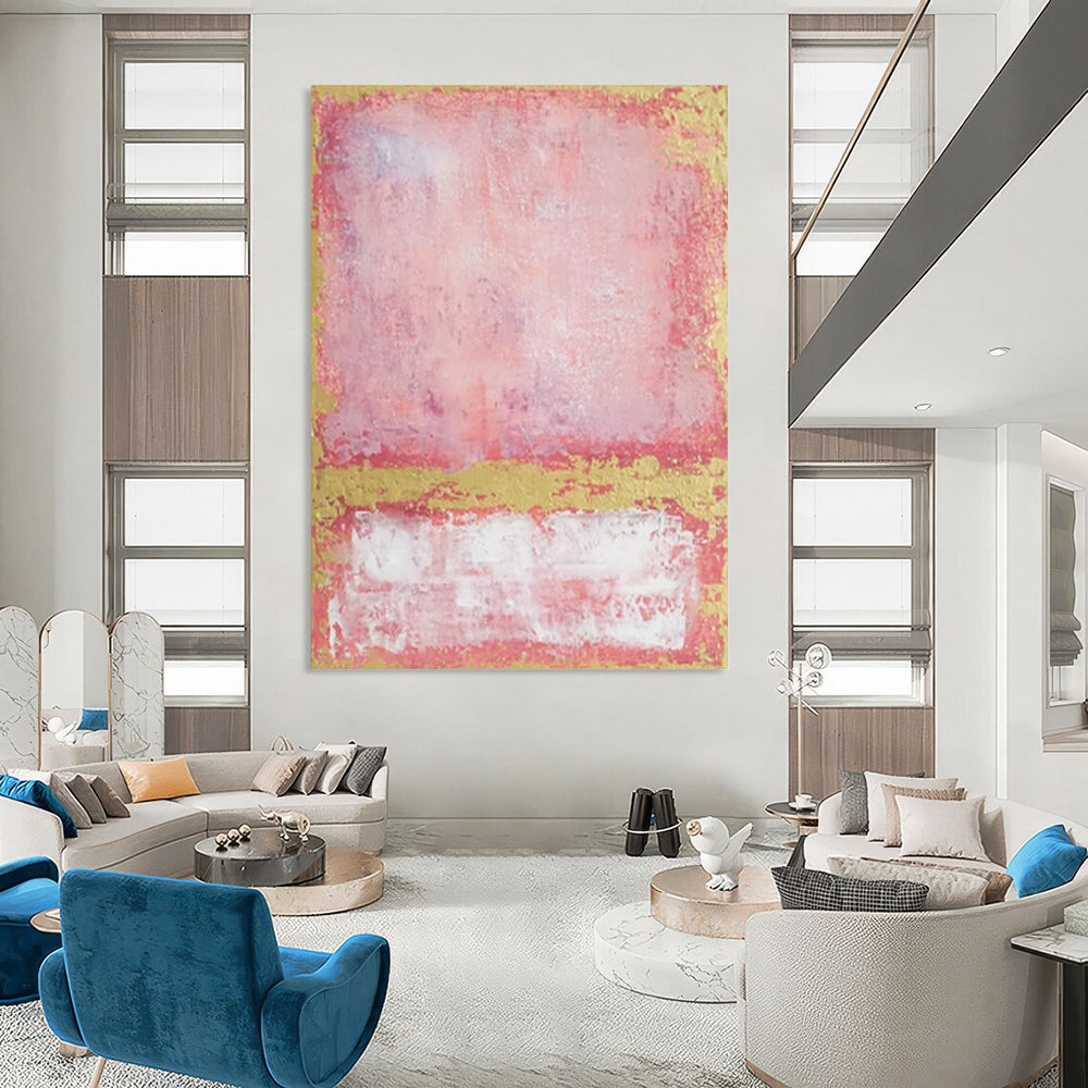 “Pink, Red & Gold Textured Rectangles” - Abstract Painting On Canvas CT2325