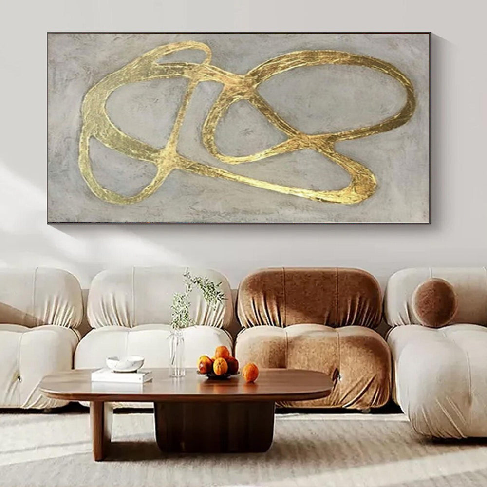 “Gold - Gray Abstract Loops (Variation)” – Metallic Abstract Painting CT1098