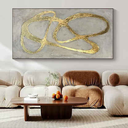 “Gold - Gray Abstract Loops (Variation)” – Metallic Abstract Painting CT1098