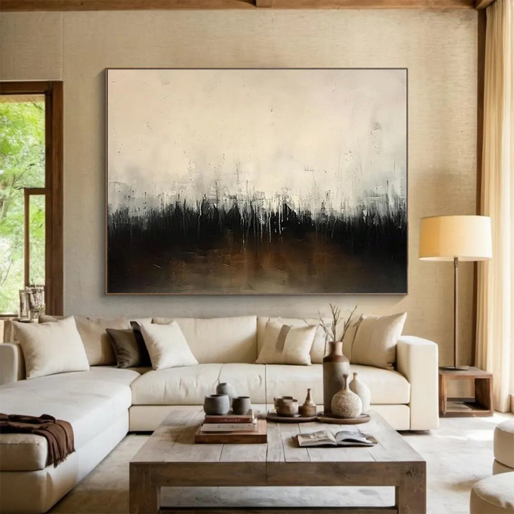 Monochromatic Abstract - Muted Tones and Dripping Effects Painting On Canvas DKH048