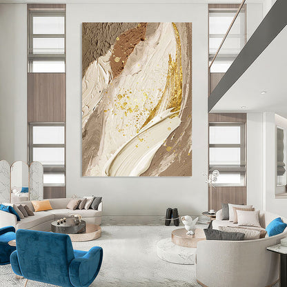 Elegant Beige, White, and Gold Abstract - Abstract Painting On Canvas DKH1477