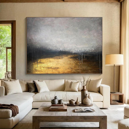 “Gilded Earth Tones Abstract” - Mysterious Landscape Painting On Canvas DKH782