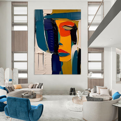 “Abstract Face: Bold Color Block Portrait” - Modernist Figurative Acrylic on Canvas CT1907