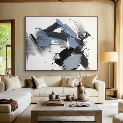 “Black - Gray - Blue Dynamic Compositions” ，Abstract Acrylic Painting CT0795