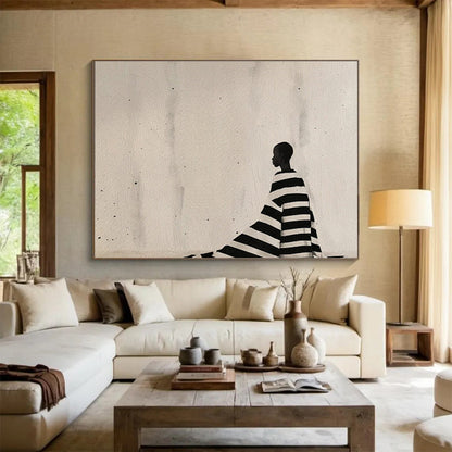 Silhouette in Striped Cloak Black - and - White Painting On Canvas DKH228