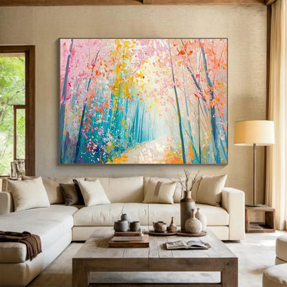 “Pastel Forest Path” - Dreamy Landscape Painting On Canvas DKH814