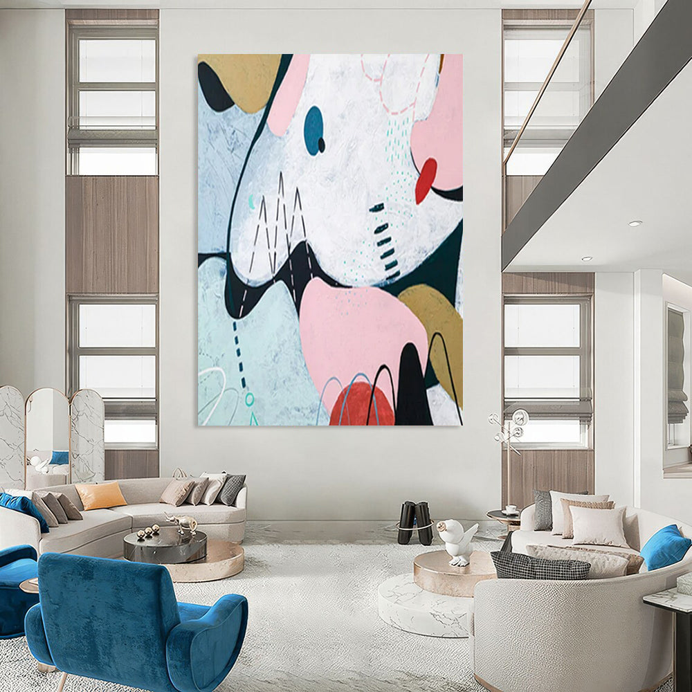 “Pastel and Playful Abstract - Pinks, Blues, and Whimsical Shapes” Painting On Canvas CT2384