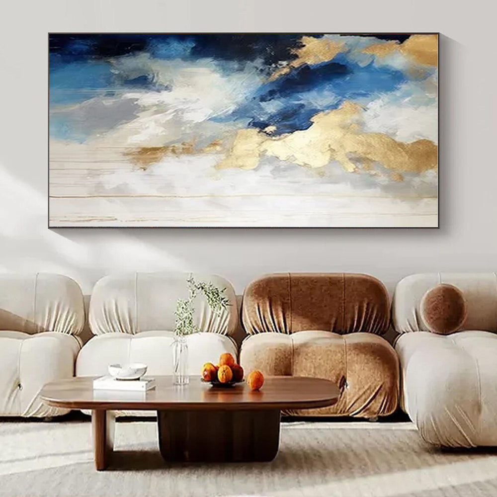 Blue - Gold Clouds - Abstract Fluid Oil Painting CT1239
