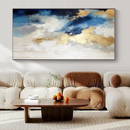 Blue - Gold Clouds - Abstract Fluid Oil Painting CT1239