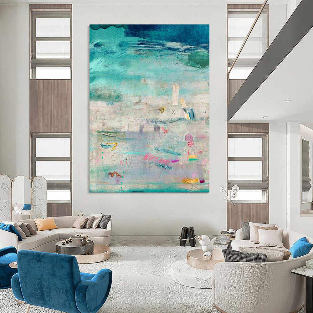 Teal, Mixed Media Collage - "Coastal Memories" - Mixed - media Abstract Art CT1843