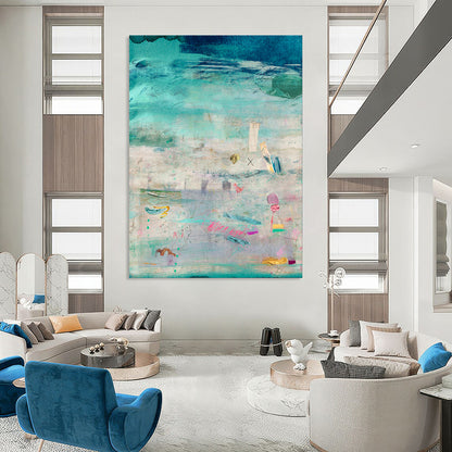 Teal, Mixed Media Collage - "Coastal Memories" - Mixed - media Abstract Art CT1843