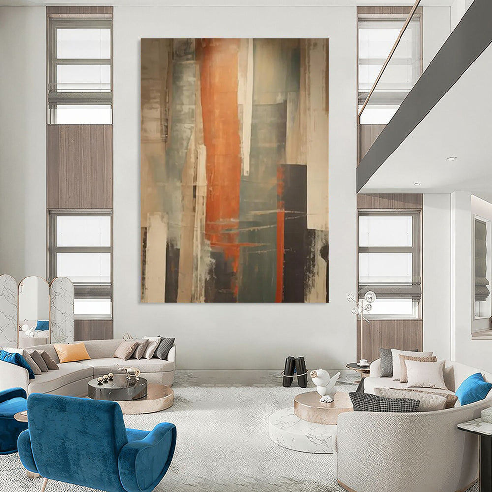 “Vertical Orange - Gray Abstract” - Modern Abstract Painting On Canvas DTP113