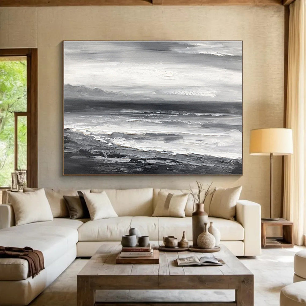 Monochromatic Seascape - Abstract Seascape Painting On Canvas DKH632