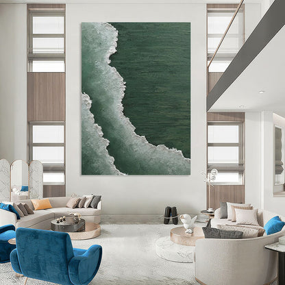 Green and White Wave Abstract - Abstract Painting On Canvas DKH1501