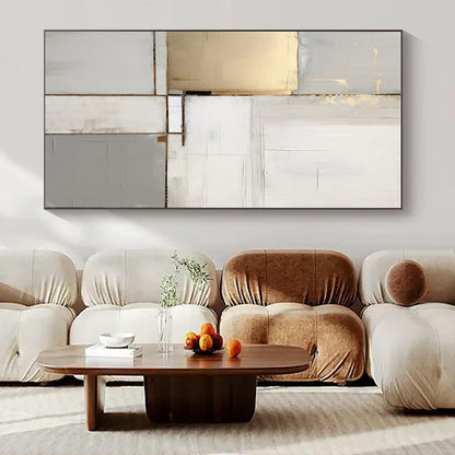 Grey - Gold Geometric Abstraction - Minimalist Geometric Acrylic Painting CT1432