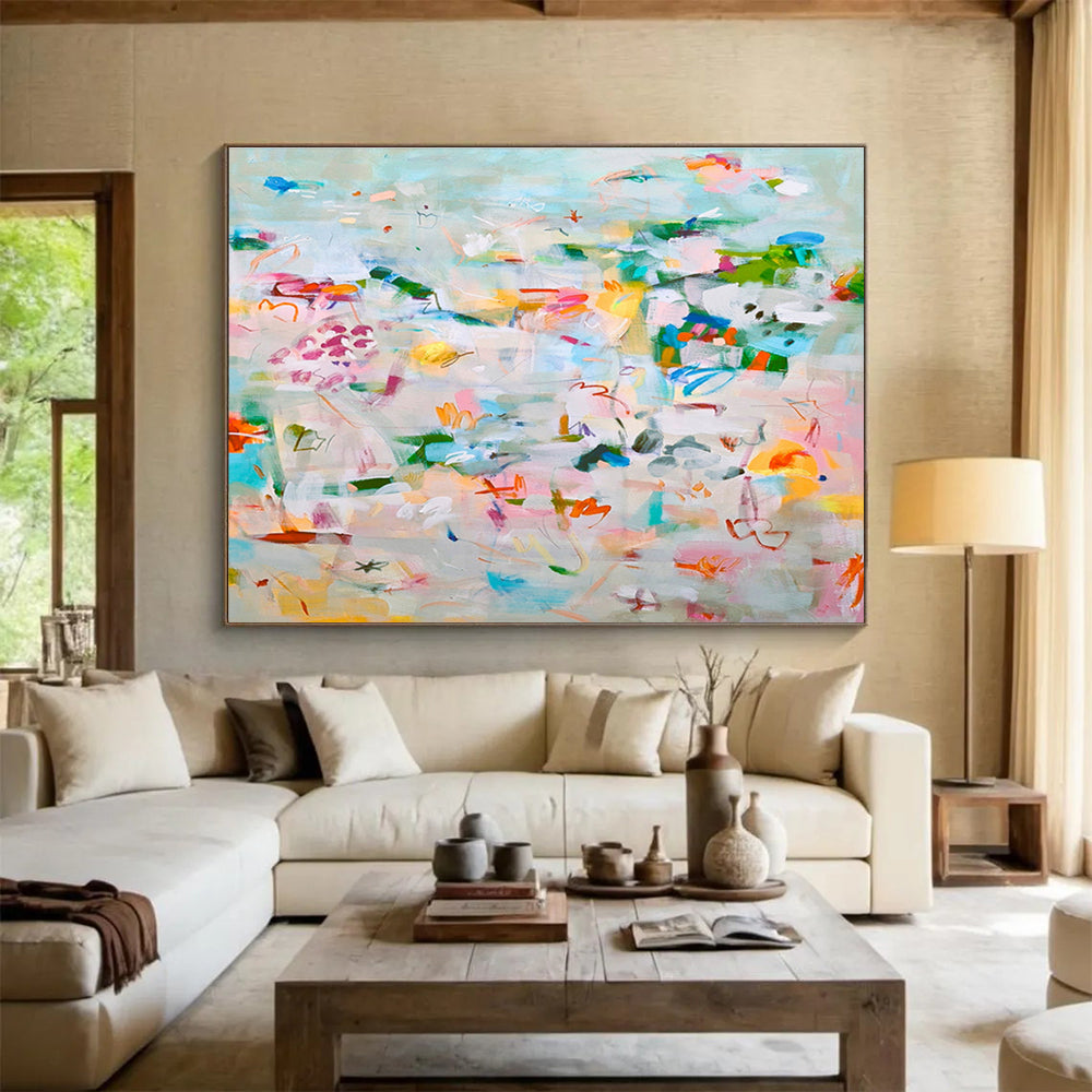 Whimsical Abstract Garden - Pastels and Playful Shapes Painting On Canvas DKH036