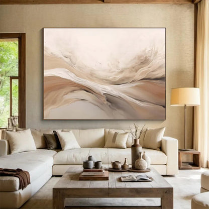 Neutral - Toned Fluid Abstract “Soft Flow of Neutrals” Painting On Canvas DKH092