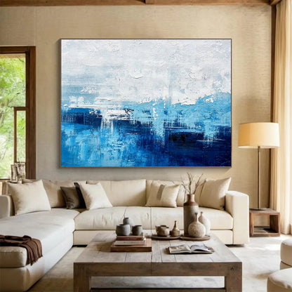 Blue and White Coastal Abstract Painting On Canvas DKH275