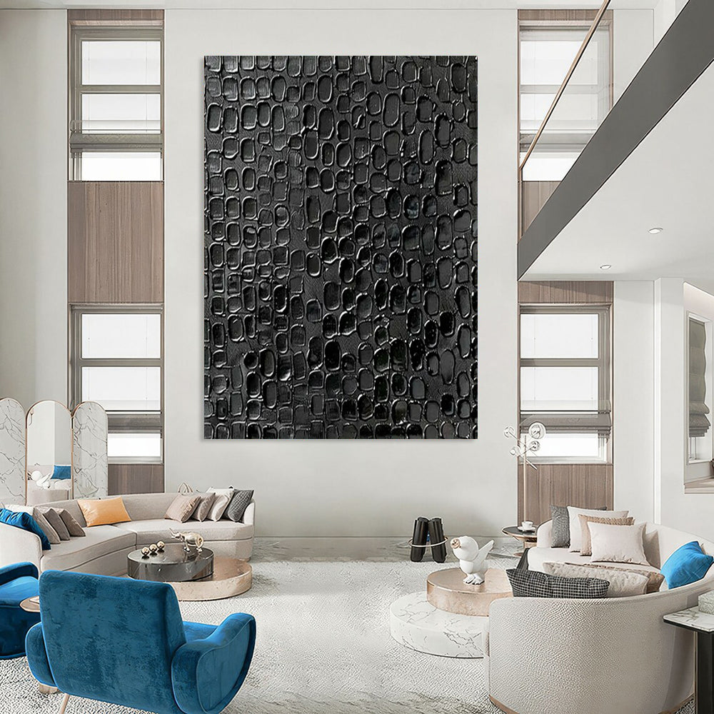 “Textured Black Patterned Abstract” - Abstract Painting On Canvas CT2361