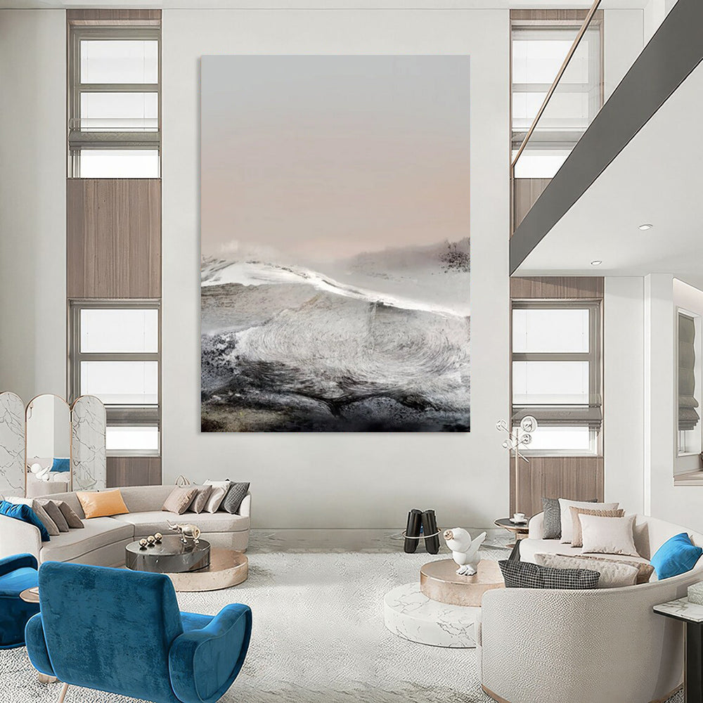“Misty Monochrome Mountainscape” - Abstract Landscape Painting On Canvas DTP178